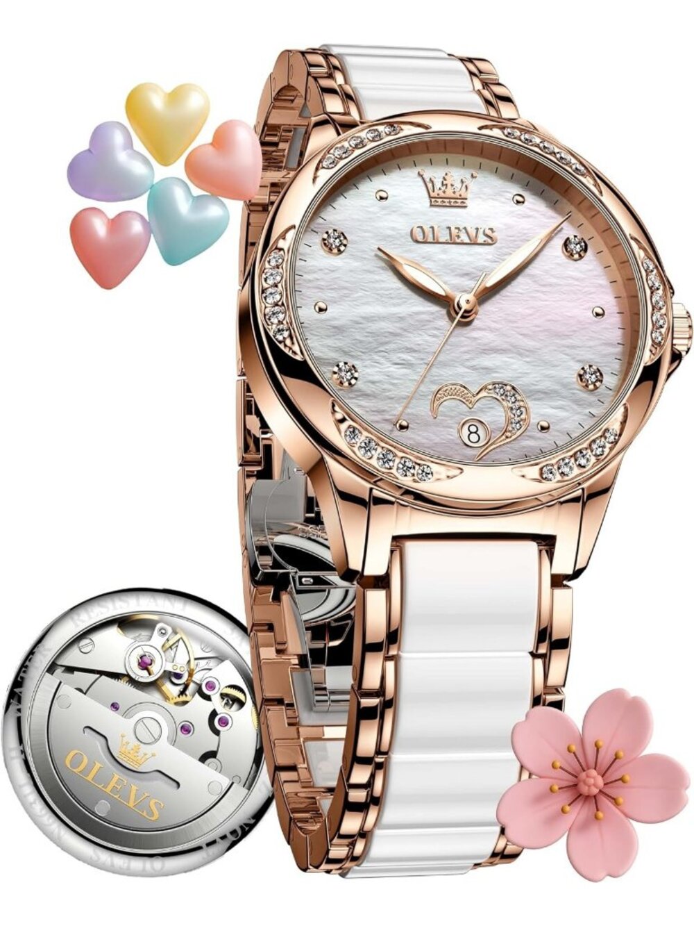 Women's White Rose Gold Stainless Steel Dress Analog Luminous Fashionable Watch